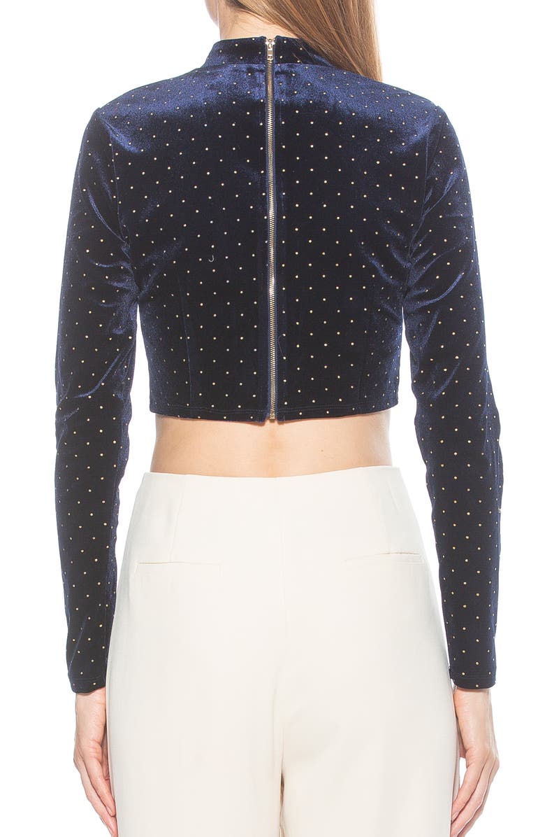 Alexia Admor Ari Long Sleeve Studded Velvet Crop Top, Alternate, color, Navy