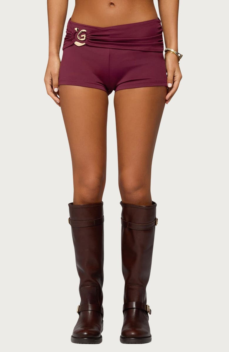 EDIKTED Rusana Swirl Ruched Micro Shorts, Main, color, 