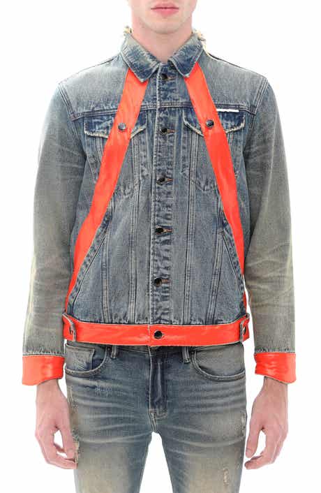 HVMAN Leather Detail Cotton Denim Trucker Jacket