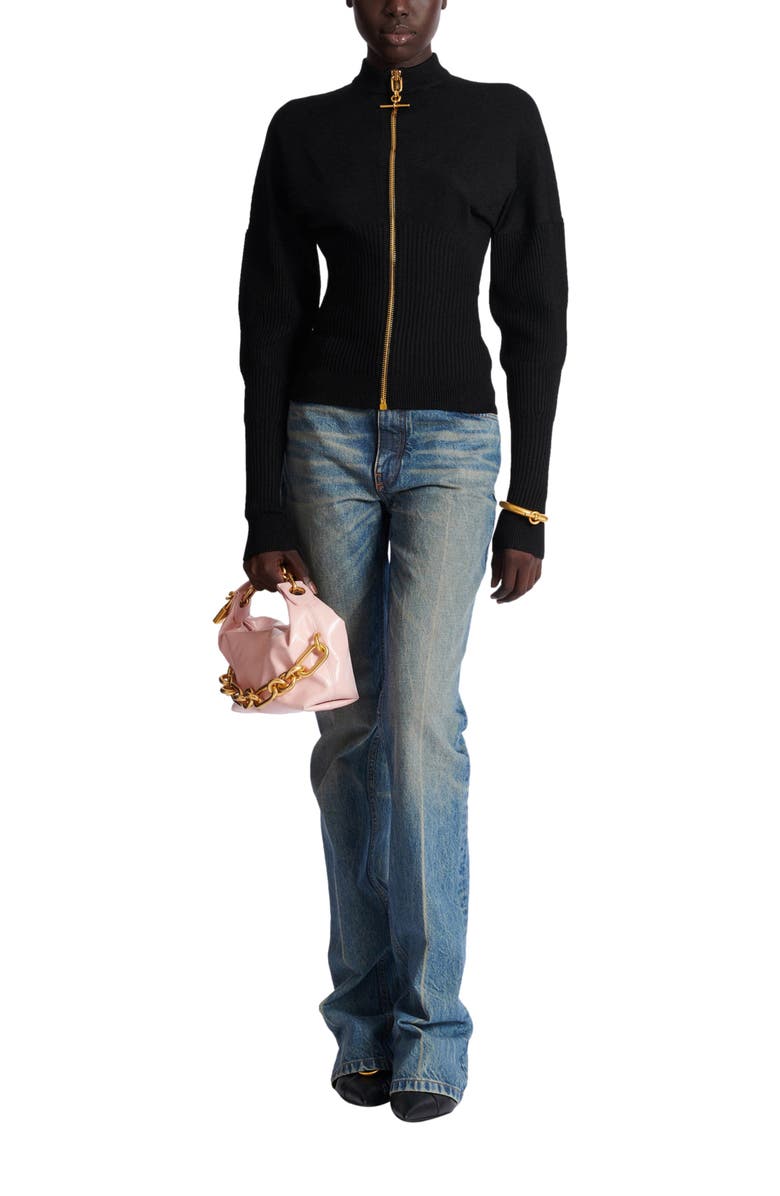 Balmain Zipped knit cardigan, Alternate, color, Black