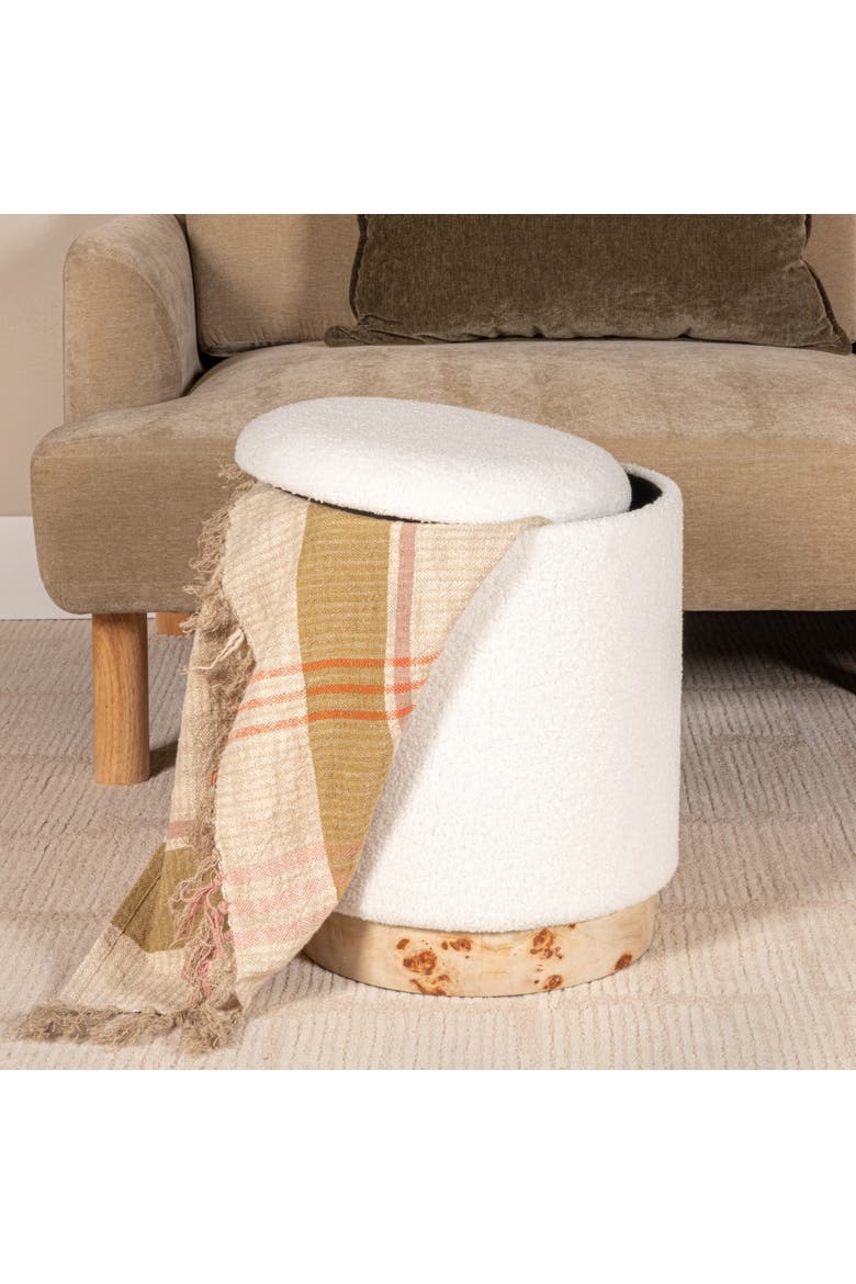 Round Boucle Upholstered Storage Stool with Removeable Lid, Cream, Alternate, color, Cream