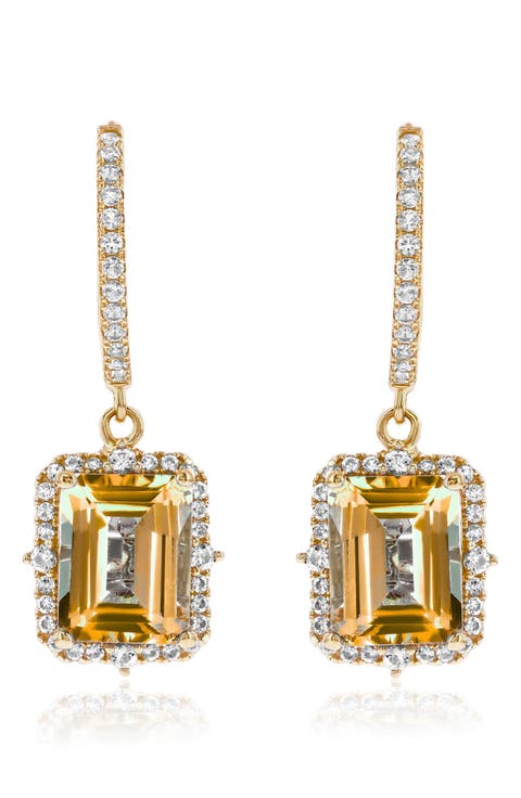 Semiprecious Stone Halo Drop Earrings