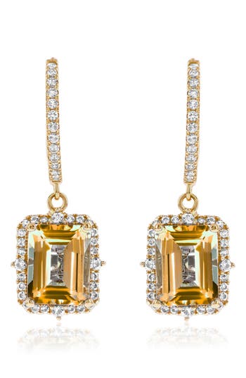 Suzy Levian Semiprecious Stone Halo Drop Earrings