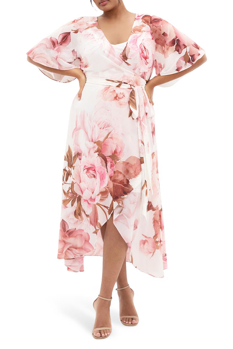 Lover's Lane Floral Tulip Hem Wrap Maxi Dress, Main, color, SUNLIT PETALS