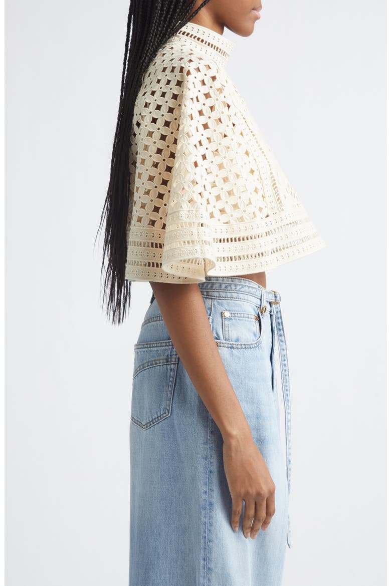 Indra Crop Embroidered Cotton Eyelet Cape, Alternate, color, TEA
