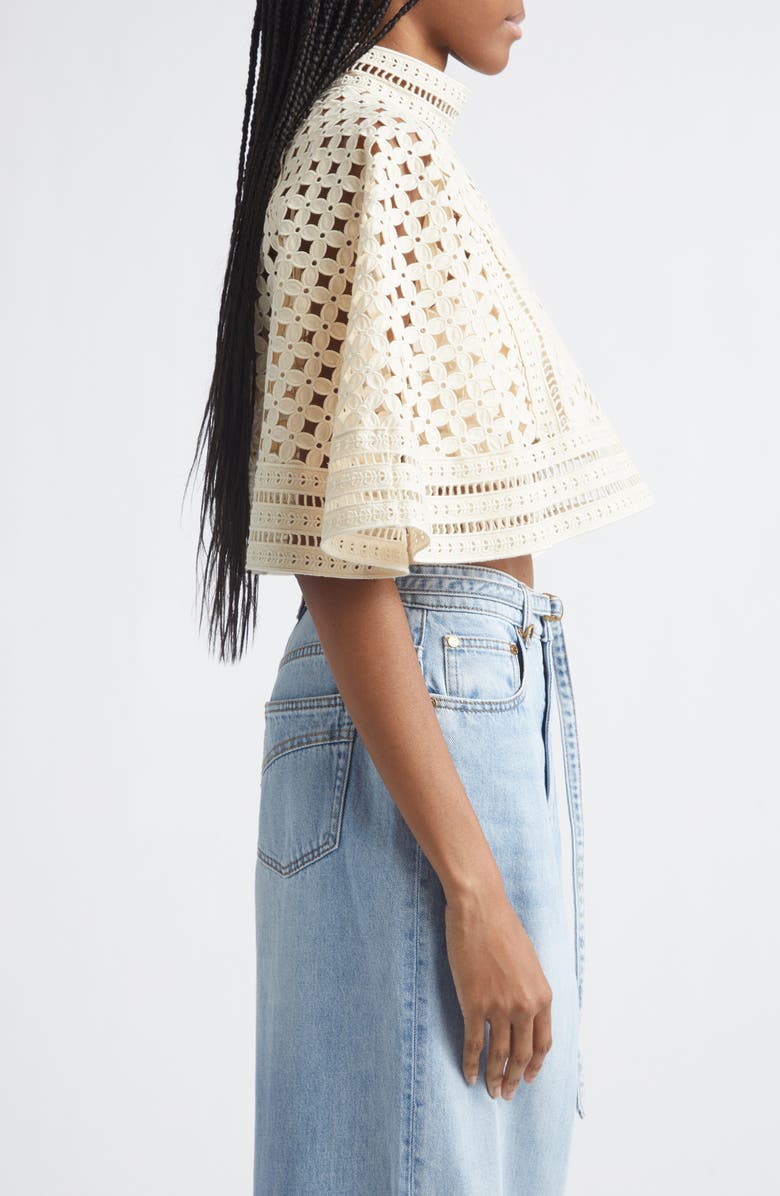 Zimmermann Indra Crop Embroidered Cotton Eyelet Cape, Alternate, color, Tea