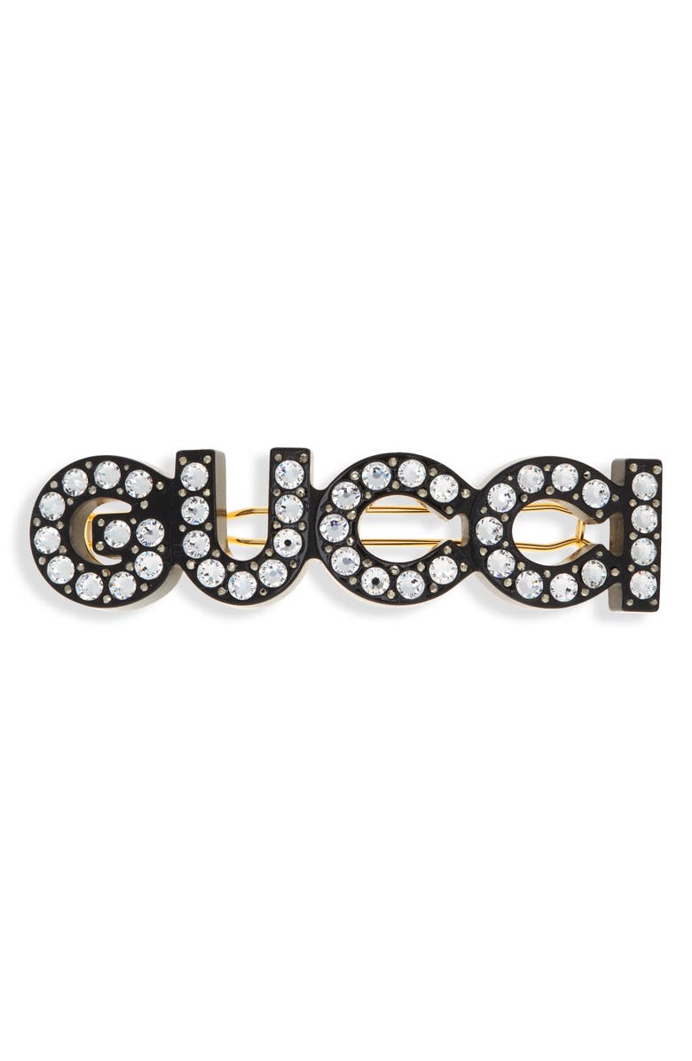 Gucci Crystal & Stud Barrette, Main, color, Black