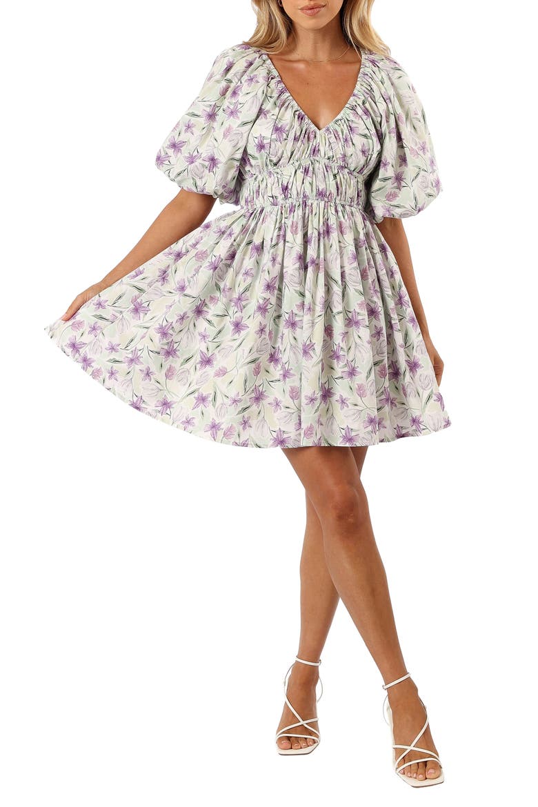 Tenaya Floral Puff Sleeve Minidress, Main, color, LAVENDER