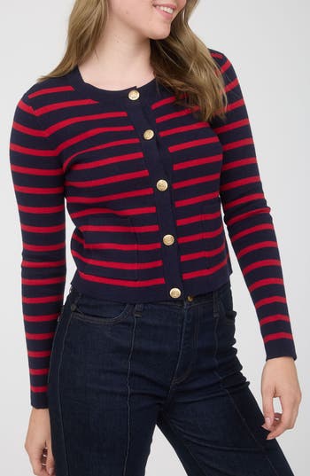 Blu Pepper Stripe Cardigan In Blue