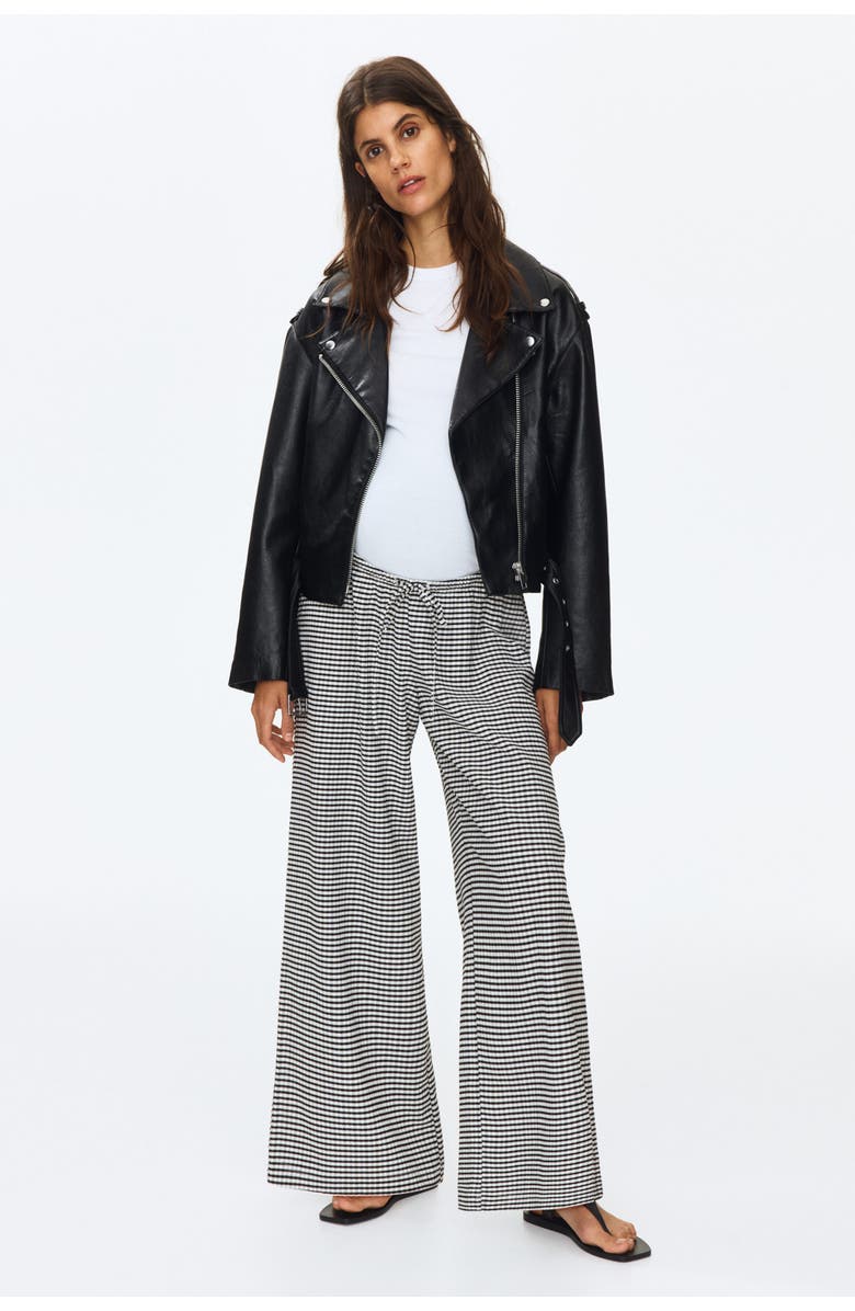H&M Mama Textured Drawstring Trousers, Alternate, color, Black/Checked