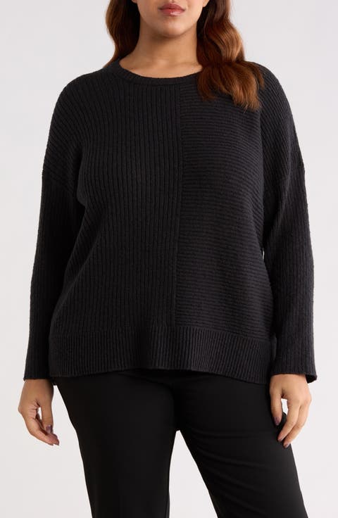 Crewneck Rib Organic Cotton Blend Sweater (Plus)
