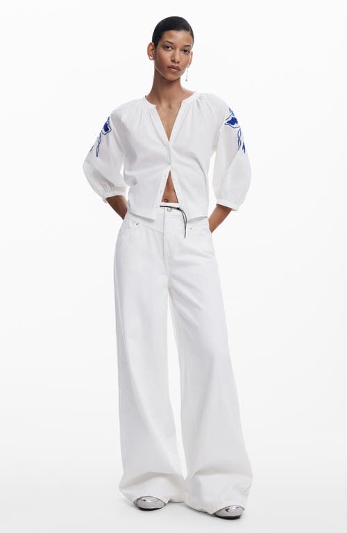 Desigual Wide Leg Flare Jeans In White