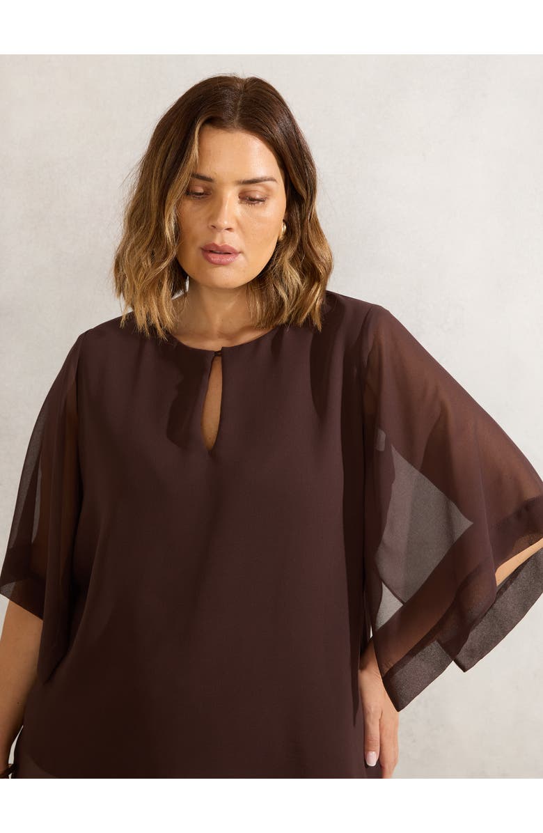 Live Unlimited Keyhole Overlay Blouse, Main, color, Chocolate