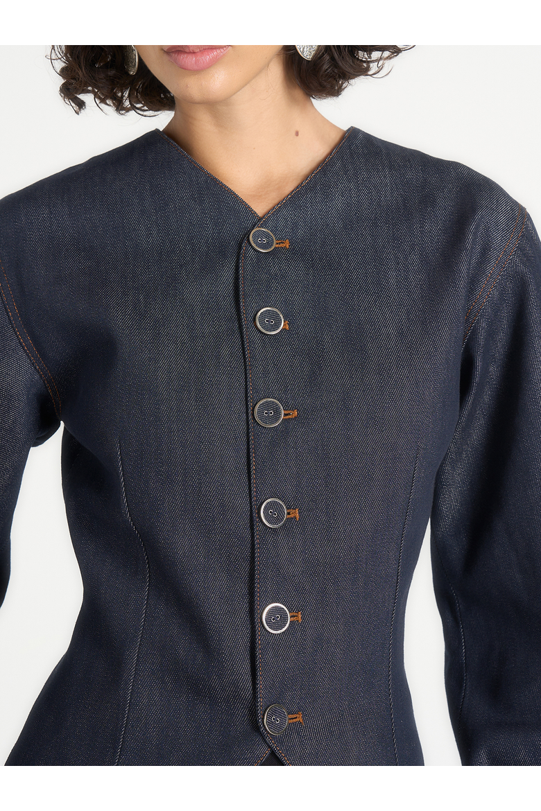 Aya Denim Hourglass Jacket, Alternate, color, Indigo