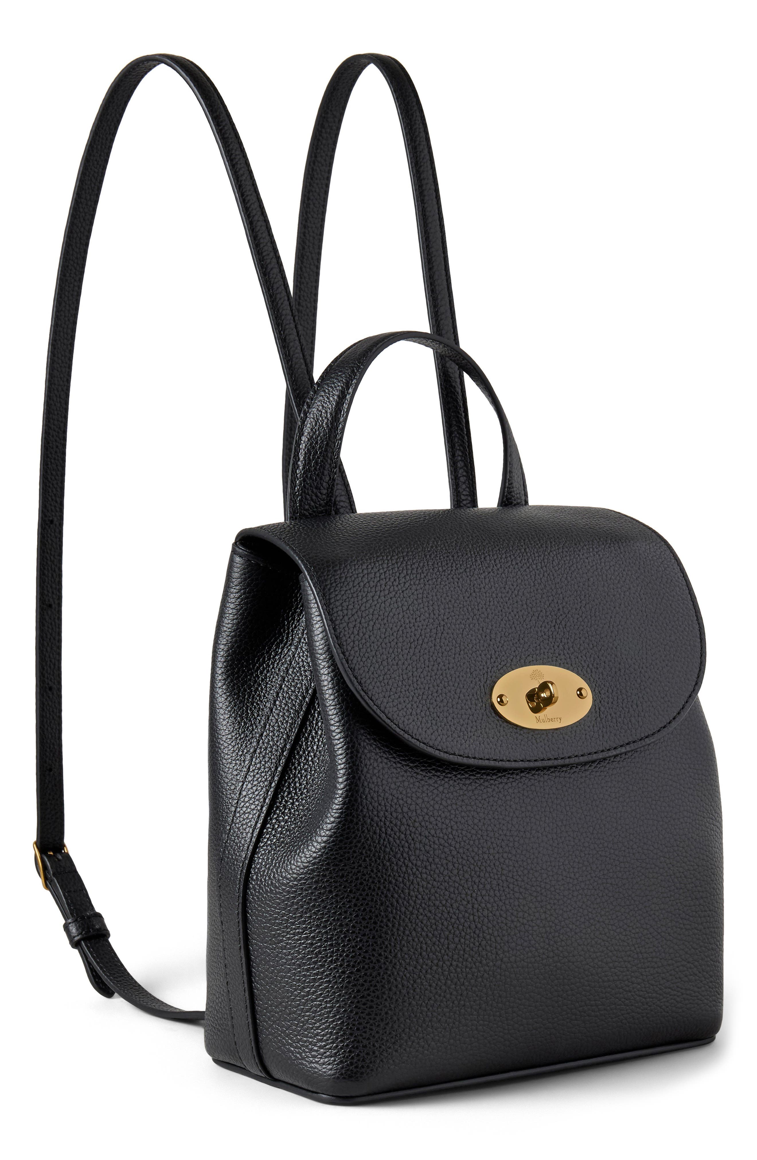 Mulberry Mini Bayswater Leather Backpack, Alternate, color, Black