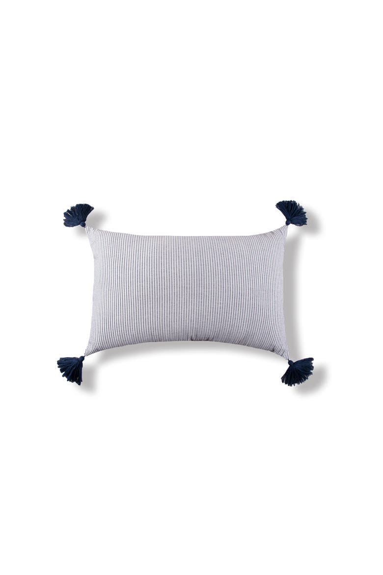 Bree Vertical Stripe Tasseled Cotton Accent Pillow, Main, color, Blue