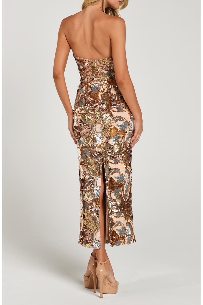Leslie Pattern Sequin Strapless Gown, Alternate, color, GOLD/ PLATINUM
