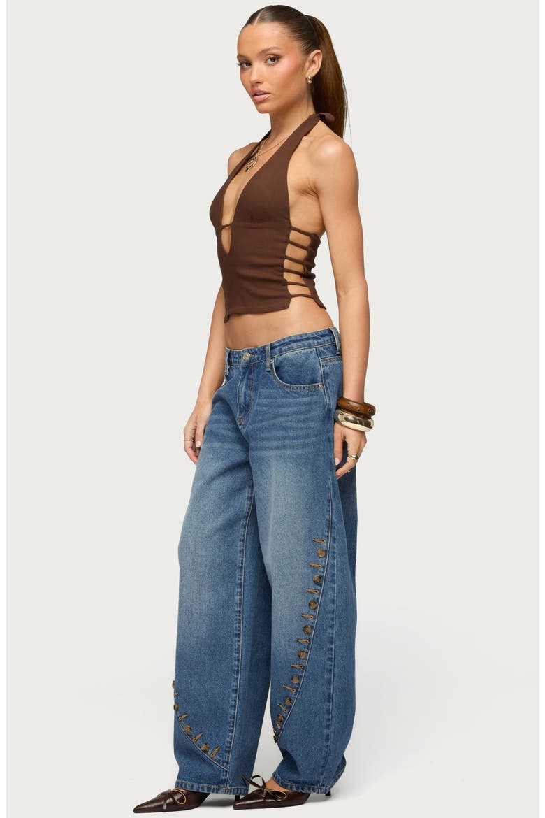 Button Stitch Barrel Leg Jeans, Alternate, color, BLUE-WASHED
