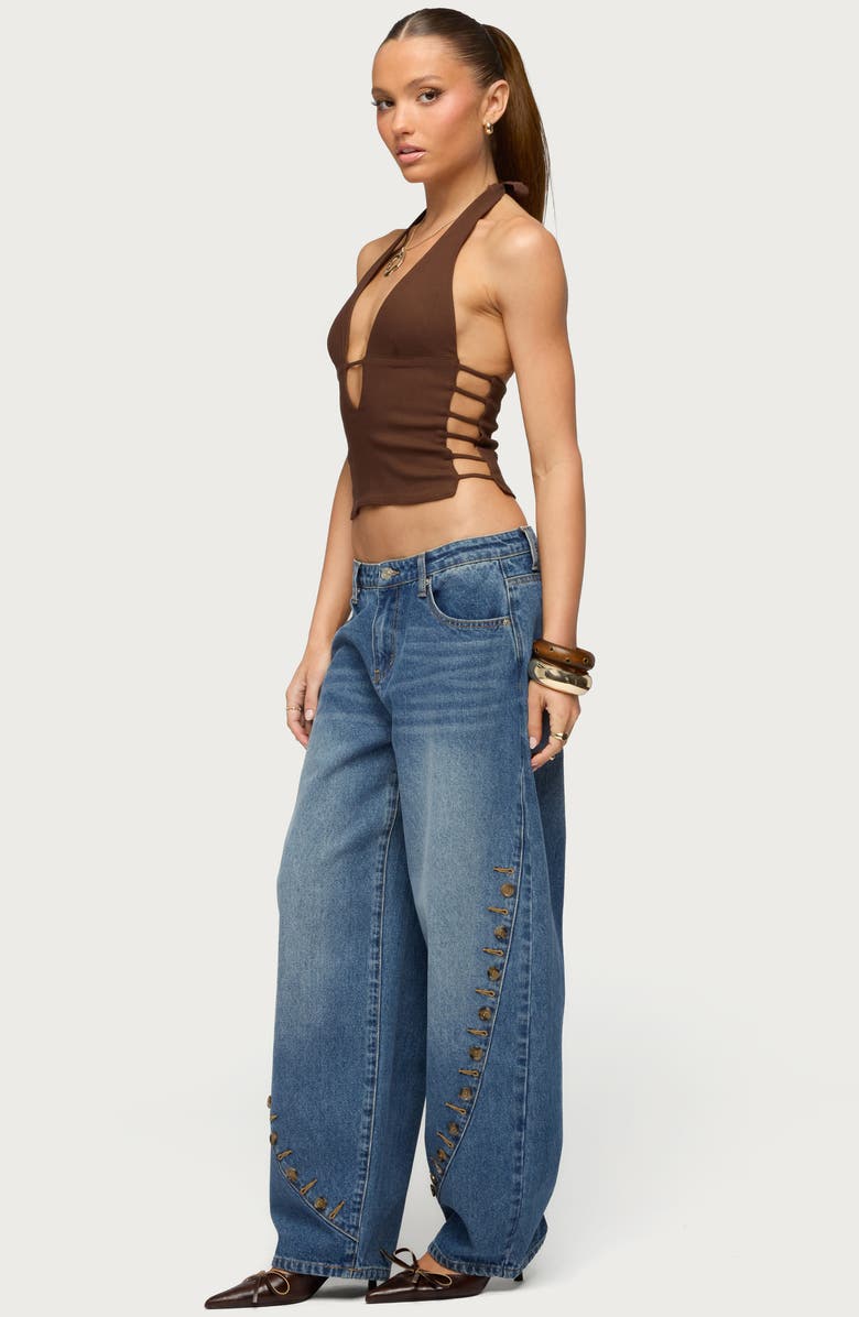 EDIKTED Button Stitch Barrel Leg Jeans, Alternate, color,