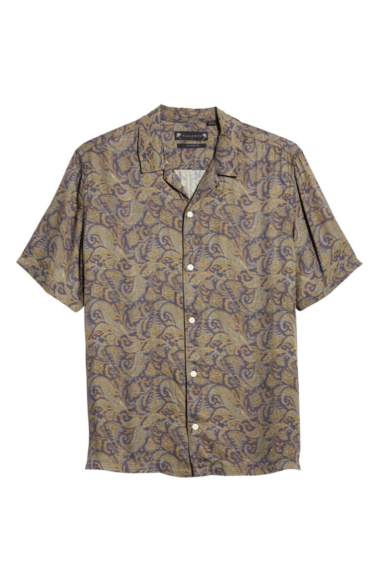AllSaints Transmission Relaxed Fit Print Short Sleeve Button-Up Shirt, Alternate, color, Black