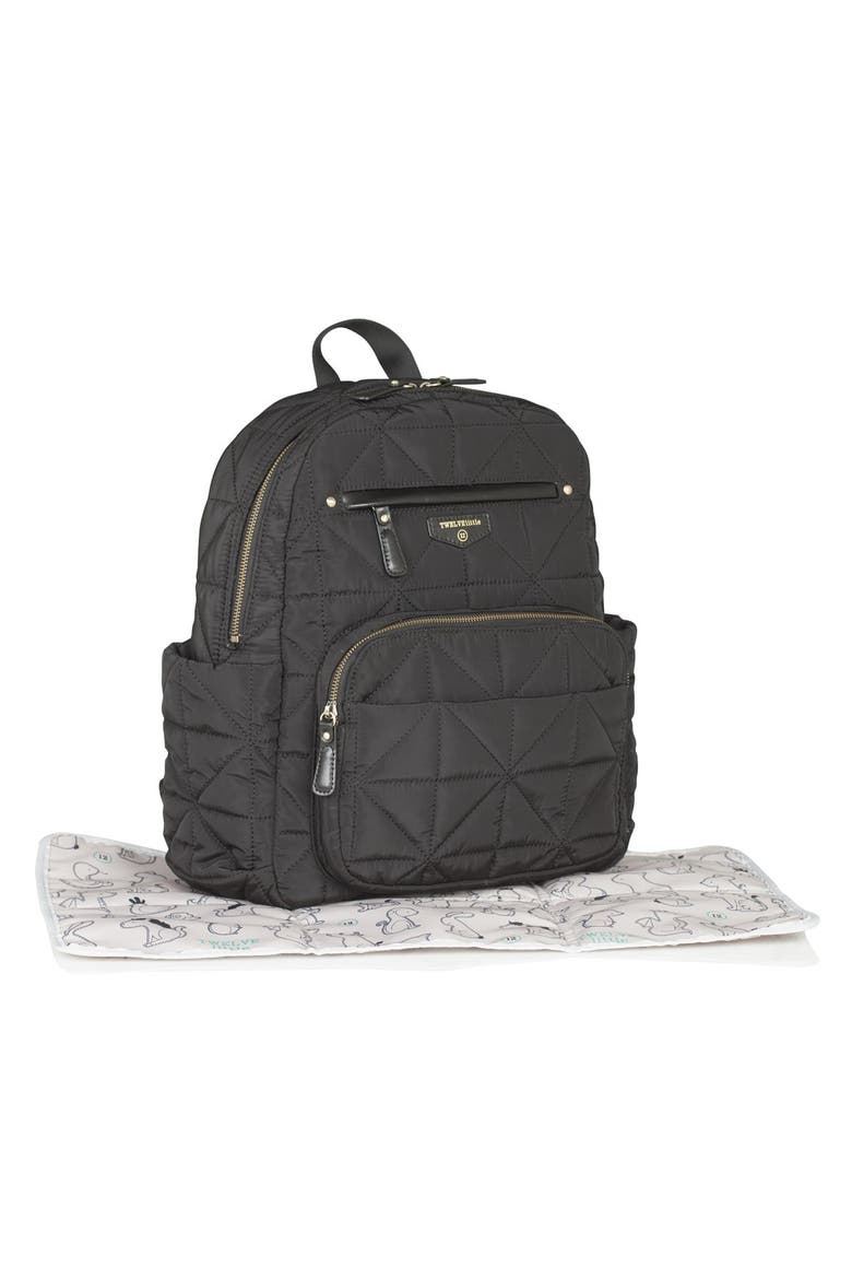 Quilted Water Resistant Nylon Diaper Backpack, Alternate, color, BLACK