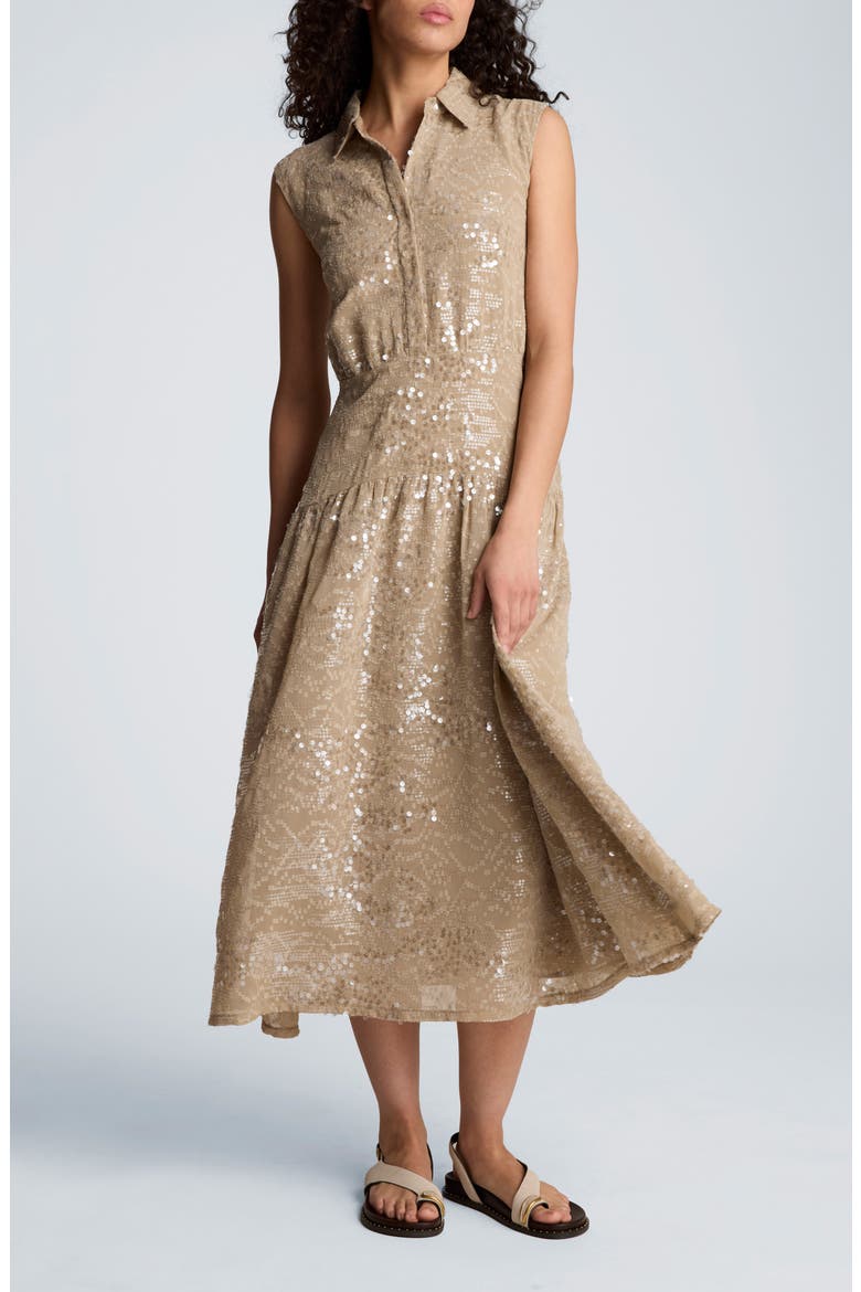 Sequin Sleeveless Midi Shirtdress, Main, color, SOFT CAFE