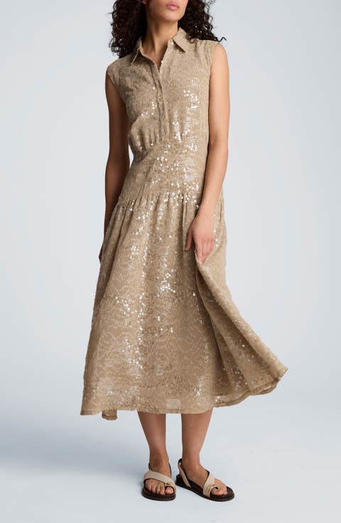 Sequin Sleeveless Midi Shirtdress