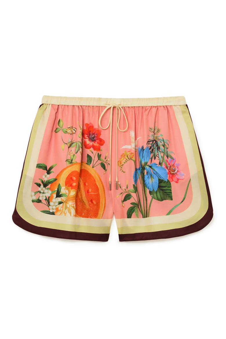 Milos Print Tie Waist Shorts, Alternate, color, PINK