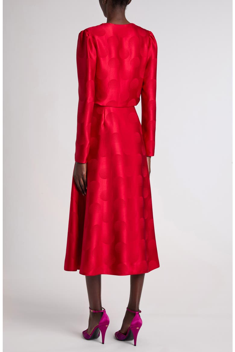 Mossi Polka Dot Jacquard Long Sleeve Silk Midi Dress, Alternate, color, PINK