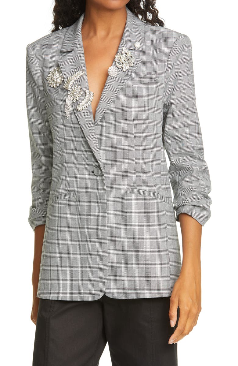 Cinq à Sept Khloe Brooch Detail Houndstooth Check Blazer, Main, color, 