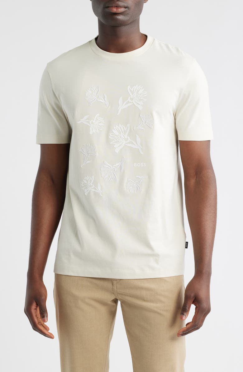 BOSS Thompson Floral Logo Cotton Graphic T-Shirt, Main, color, Open White