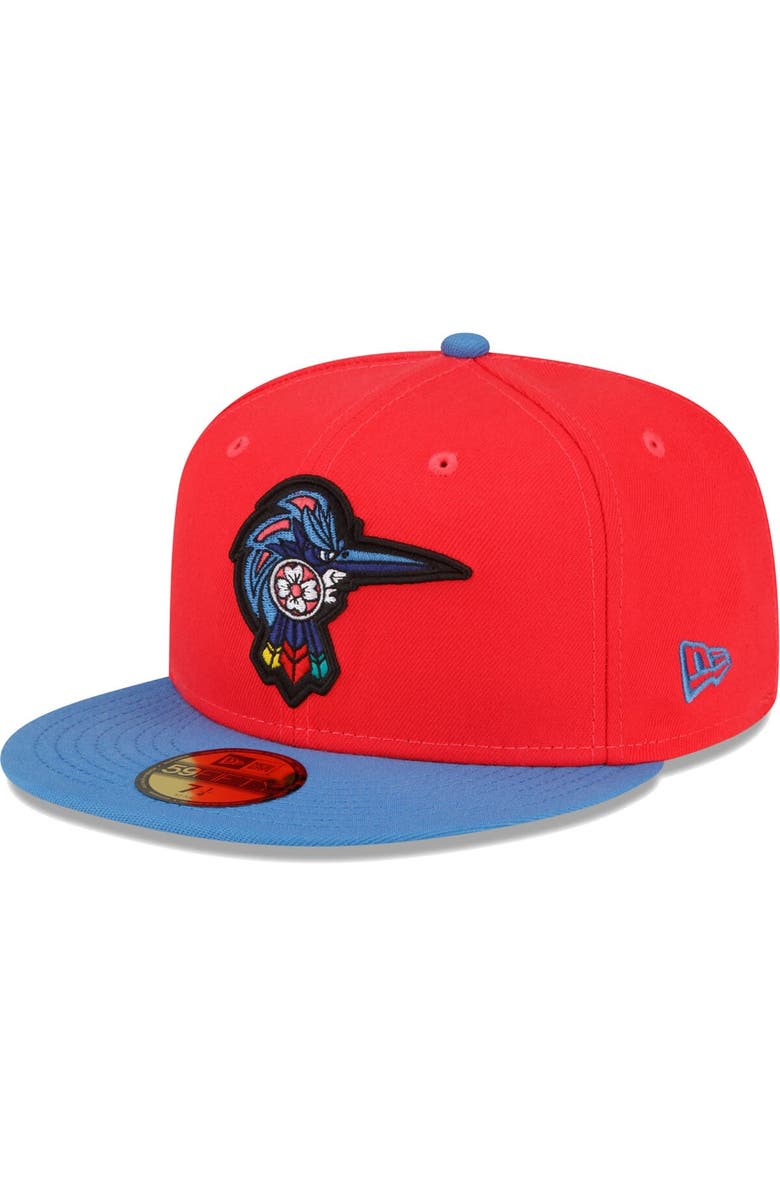 New Era Men's New Era Coral/Blue Fayetteville Woodpeckers Copa De La Diversion 59FIFTY Fitted Hat, Main, color, Coral