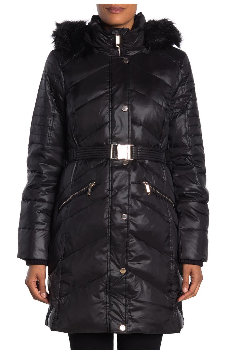 MICHAEL Michael Kors Faux Fur Trim Midweight Puffer Coat, Alternate, color,