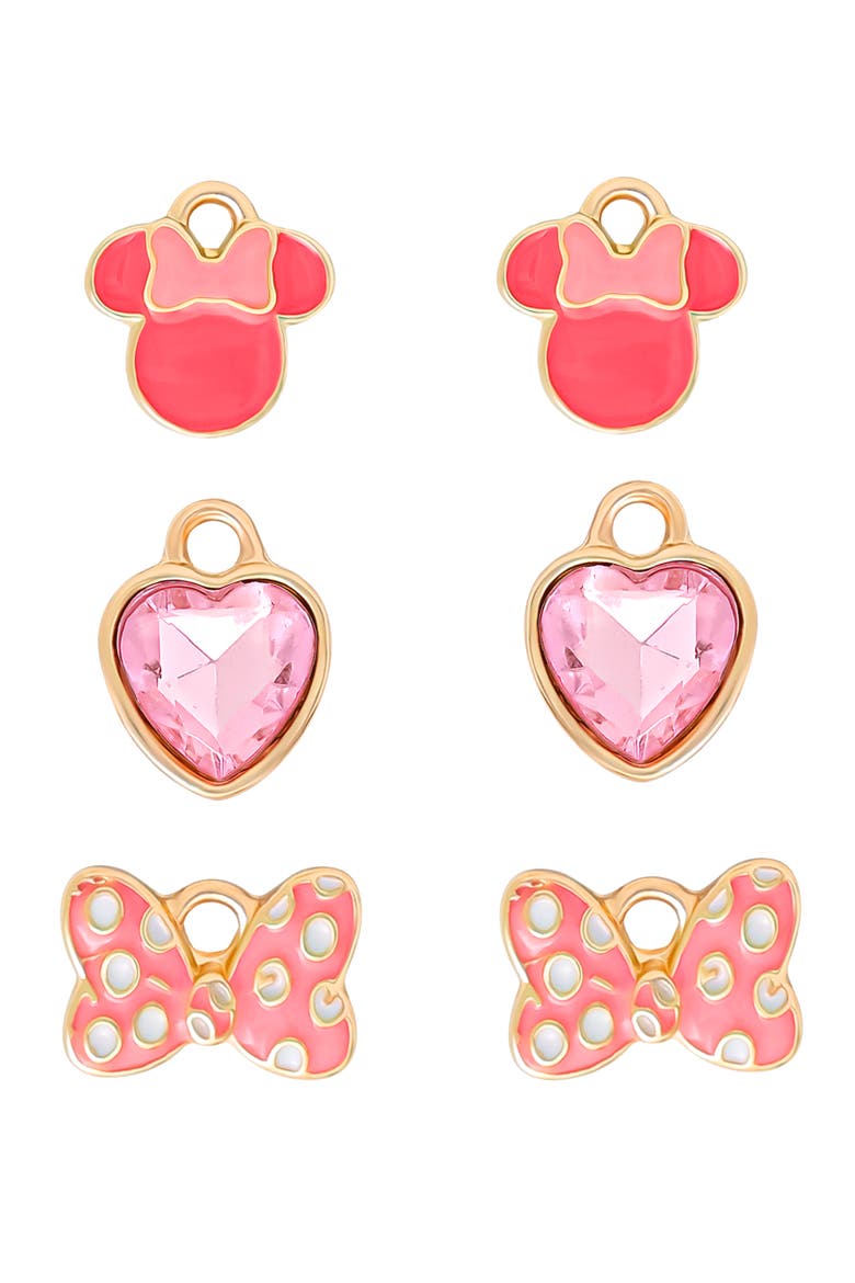 Minnie Mouse Pink Bow Charm Hoop Earring Set, 3 Charms and 1 Hoop, Alternate, color, Pink