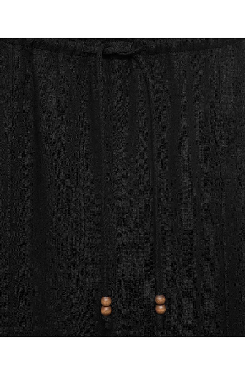 MANGO Drawstring Waist Linen Blend Pants, Alternate, color, Black