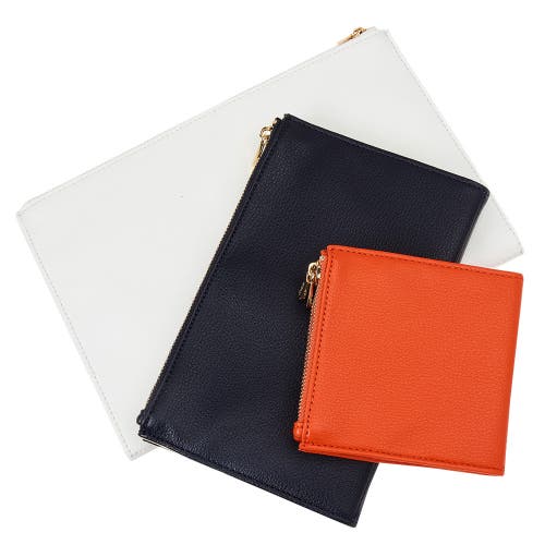 Wolf Maria Set Of 3 Zip Jewelry Pouches In White/navy/tangerine