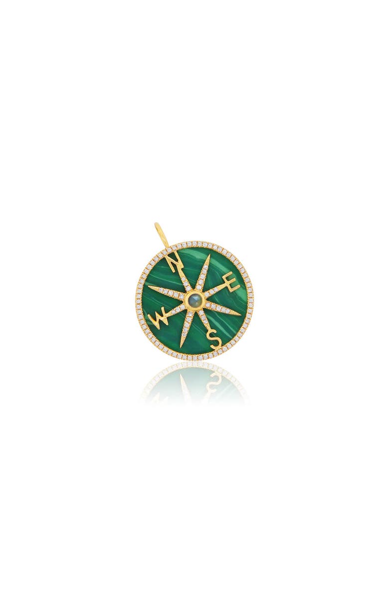 The Lovery Fine Jewelry Malachite and Diamond Halo Compass Charm, Main, color, Malachite