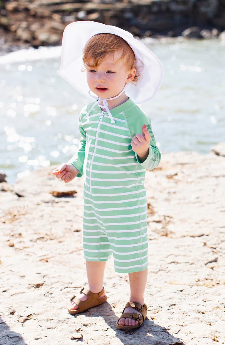 RuggedButts Cornflower Blue One-Piece Rashguard Swimsuit & Hat Set, Alternate, color,