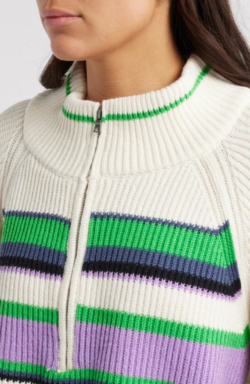 Free People Striped Greta Half Zip Sweater In Sugar Swirl Combo