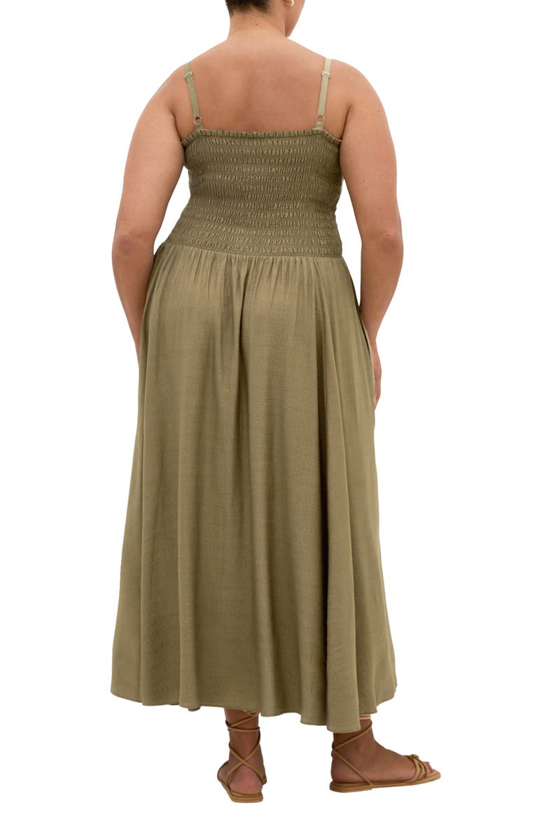 Maui Smocked Maxi Sundress, Alternate, color, KHAKI