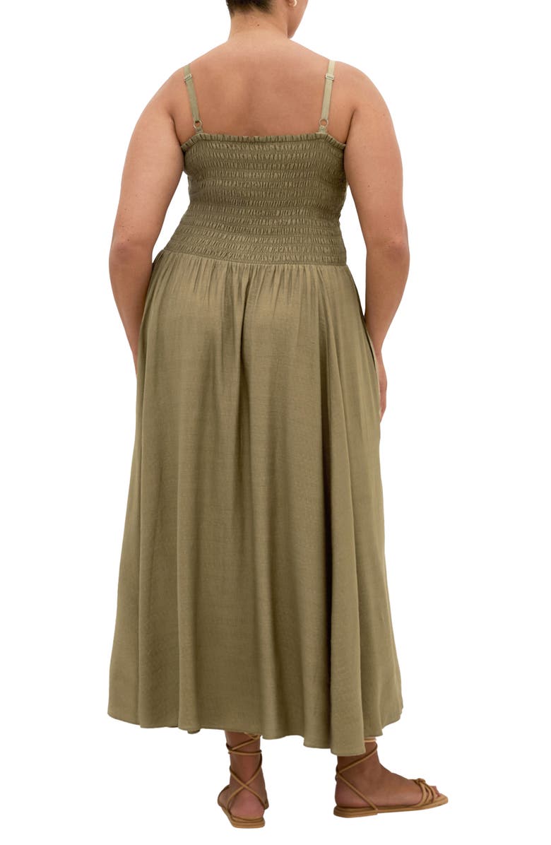 City Chic Maui Smocked Maxi Sundress, Alternate, color, Khaki