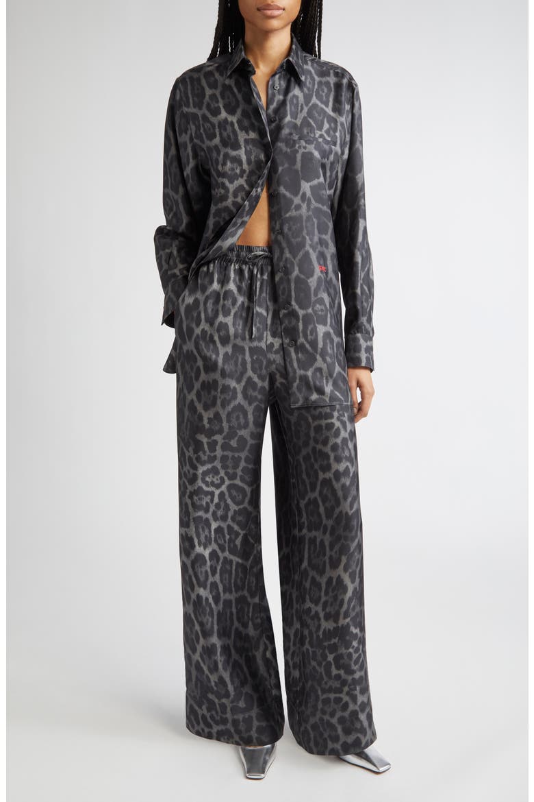 Leopard Print Silk Button-Up Shirt, Alternate, color, ASH GREY