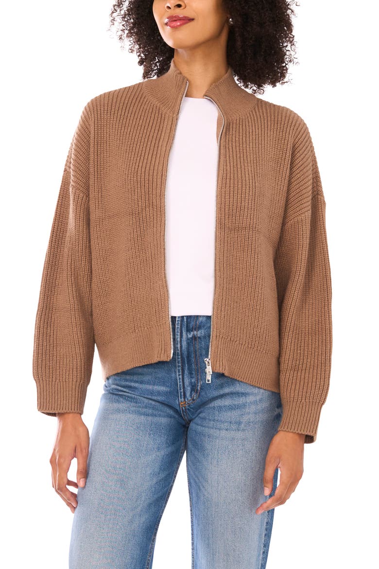 Ribbed Zip Cardigan, Alternate, color, RICH TAUPE