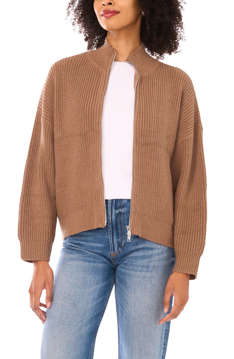 Parker Ribbed Zip Cardigan, Alternate, color, Rich Taupe