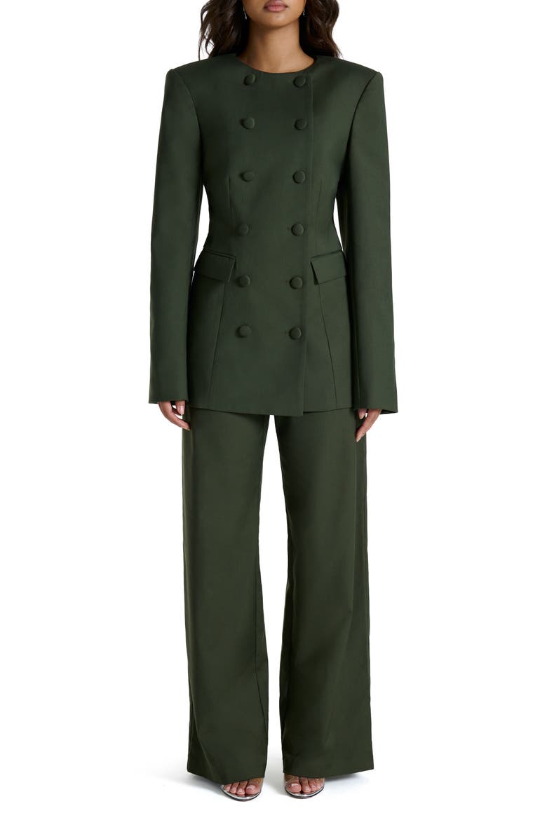 Power Shoulder Double Breasted Blazer, Alternate, color, OLIVE