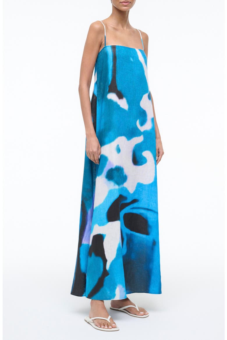 Laura Print Linen Maxi Dress, Alternate, color, BLUE HAZE