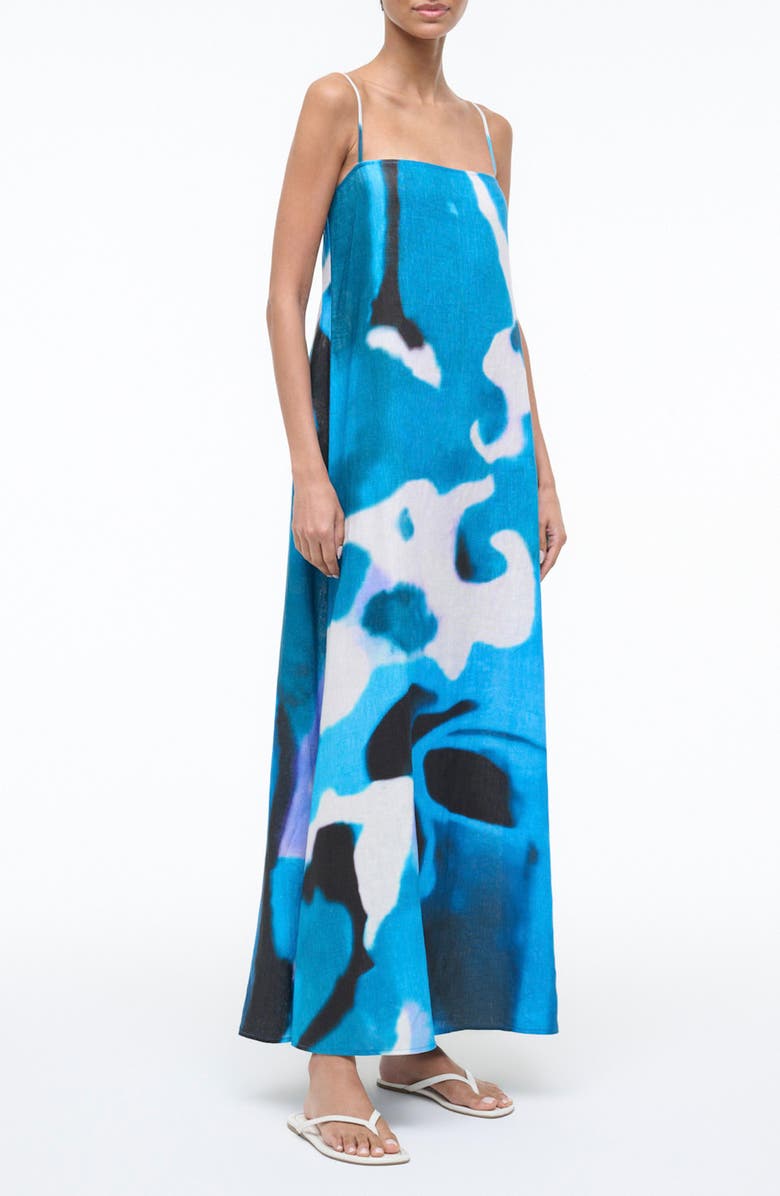 STAUD Laura Print Linen Maxi Dress, Alternate, color, Blue Haze