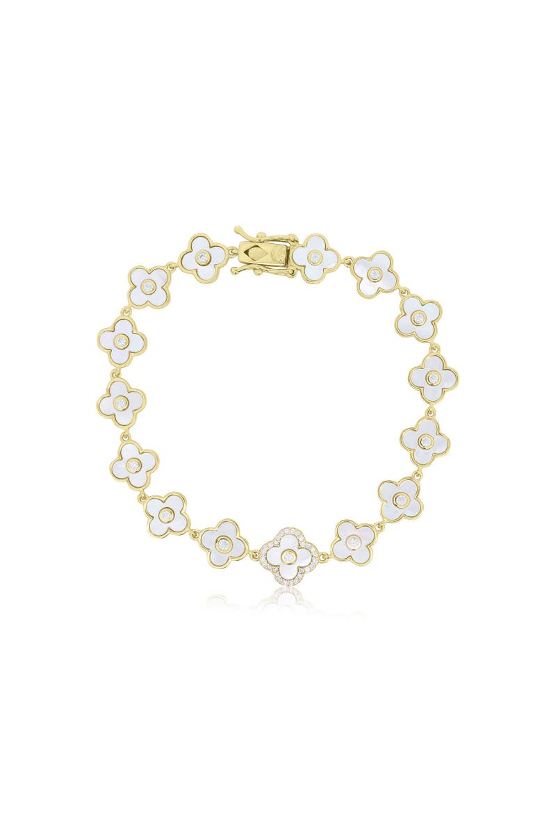 Mother of Pearl CZ Clover Bracelet, Main, color, Mother of Pearl