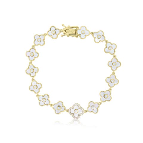 Mother of Pearl CZ Clover Bracelet