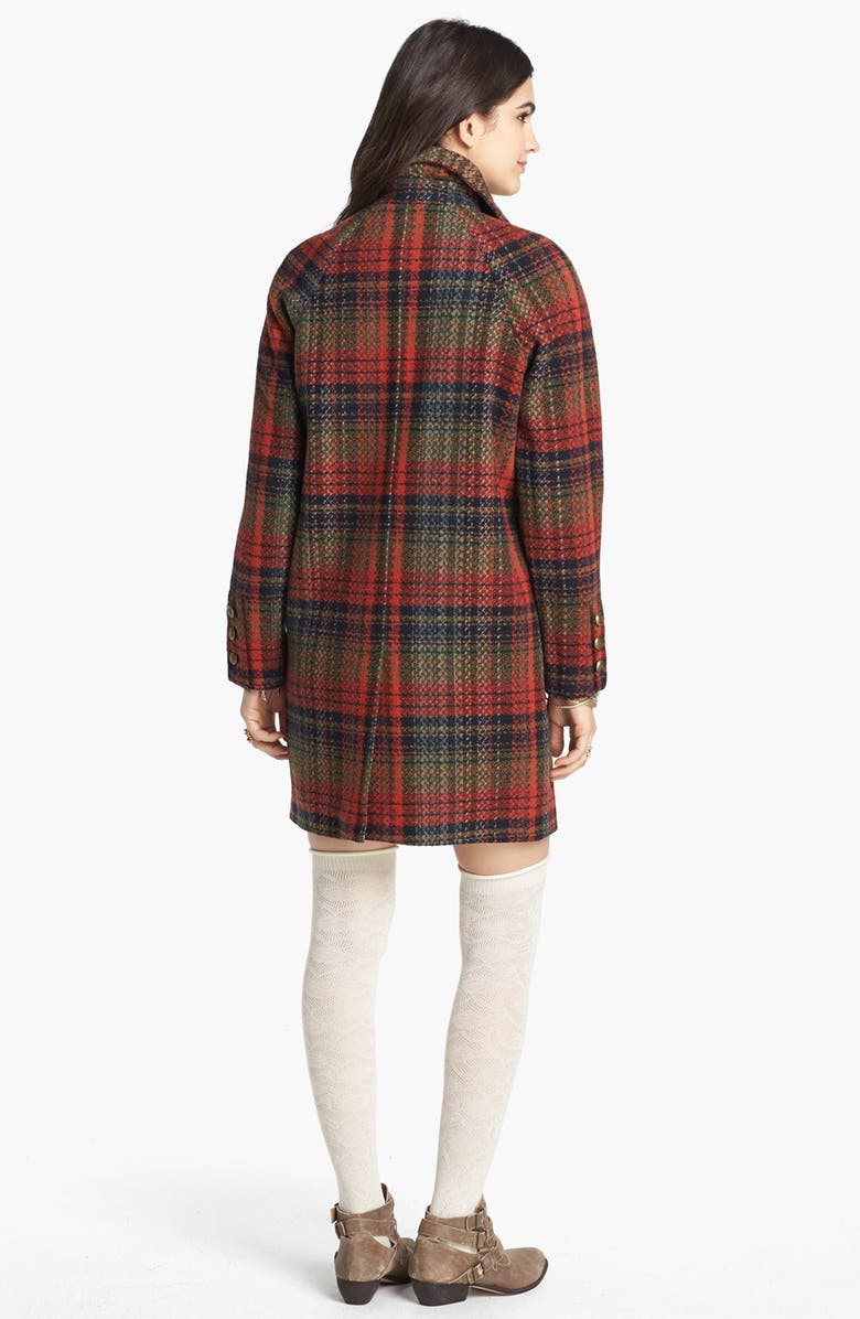 Free People Plaid Wool Peacoat, Alternate, color, 